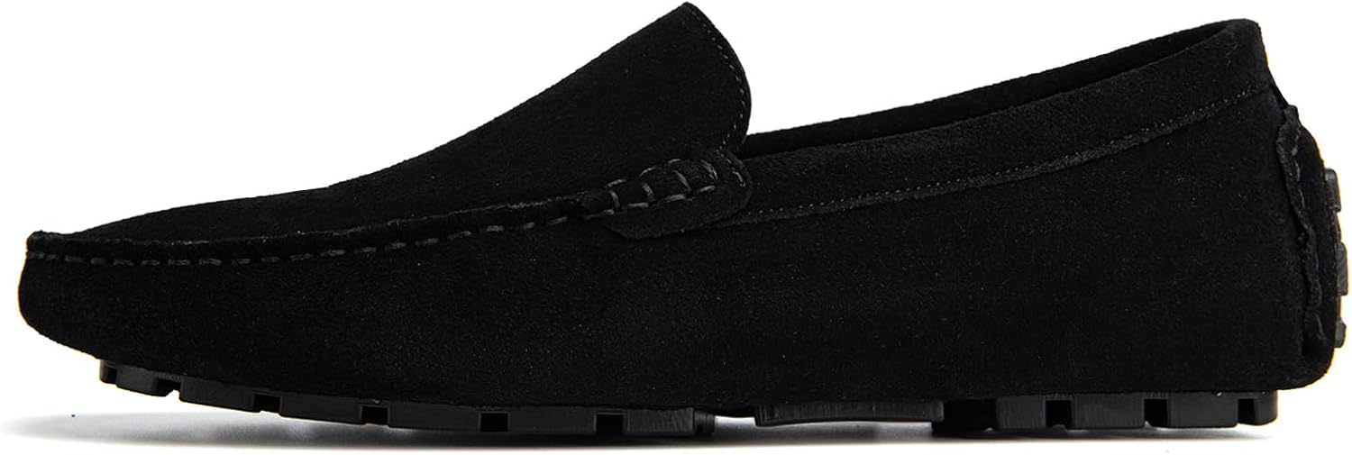 Go Tour Mens Handmade Suede Leather Casual Loafers Shoes A Black