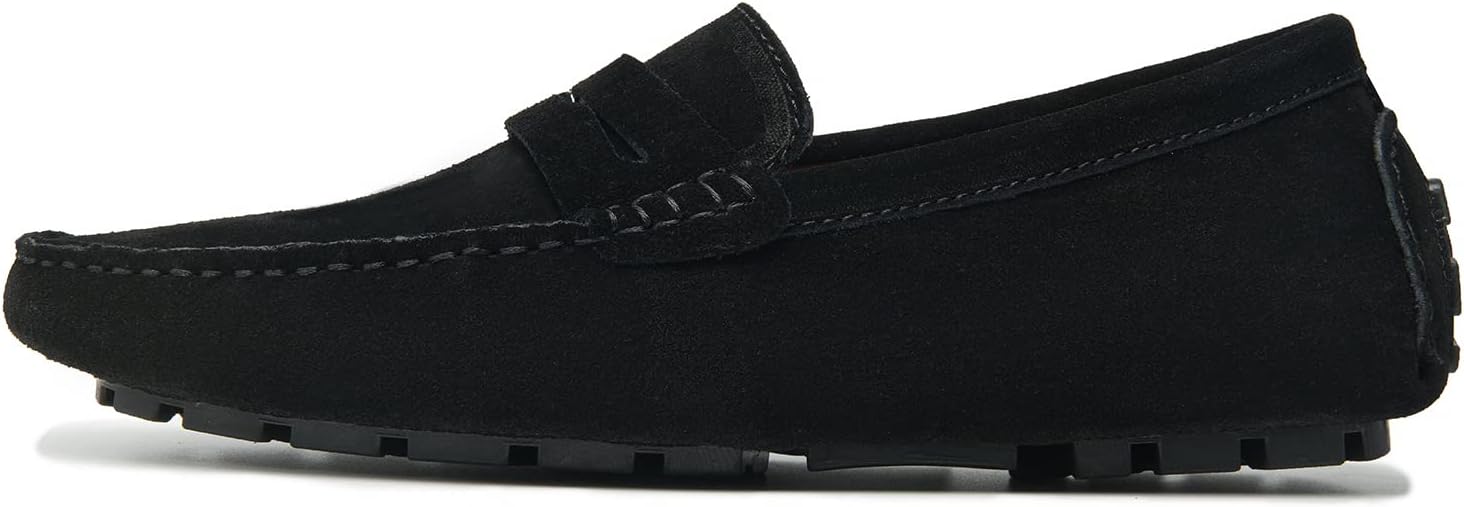 Go Tour Men's Penny Loafers Moccasin Driving Shoes Slip On Flats Boat Shoes A Black