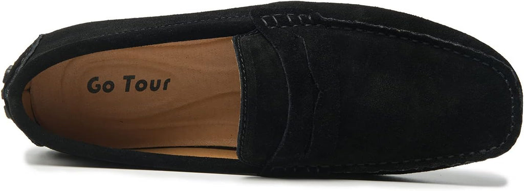 Go Tour Men's Penny Loafers Moccasin Driving Shoes Slip On Flats Boat Shoes A Black