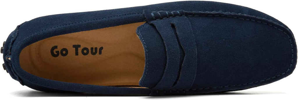 Go Tour Men's Penny Loafers Moccasin Driving Shoes Slip On Flats Boat Shoes Dark Blue