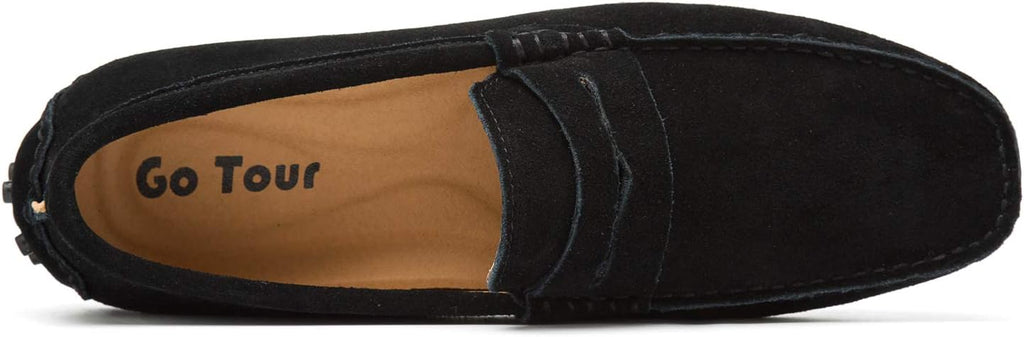 Go Tour Men's Penny Loafers Moccasin Driving Shoes Slip On Flats Boat Shoes Black