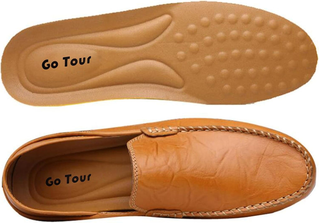 Go Tour Men's Premium Genuine Leather Casual Slip on Loafers Breathable Driving Shoes Fashion Slipper A-yellow