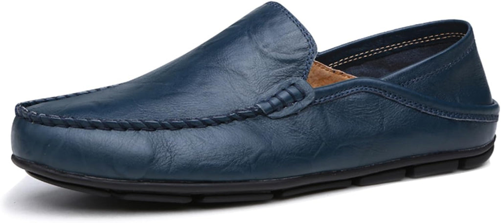 Go Tour Men's Premium Genuine Leather Casual Slip on Loafers Breathable Driving Shoes Fashion Slipper A-blue