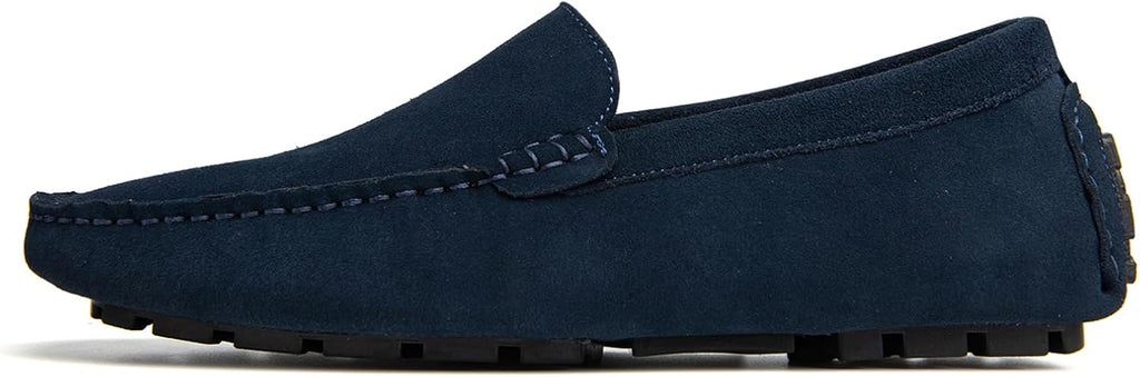 Go Tour Mens Handmade Suede Leather Casual Loafers Shoes A Blue