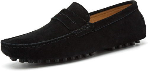 Go Tour Men's Penny Loafers Moccasin Driving Shoes Slip On Flats Boat Shoes Black
