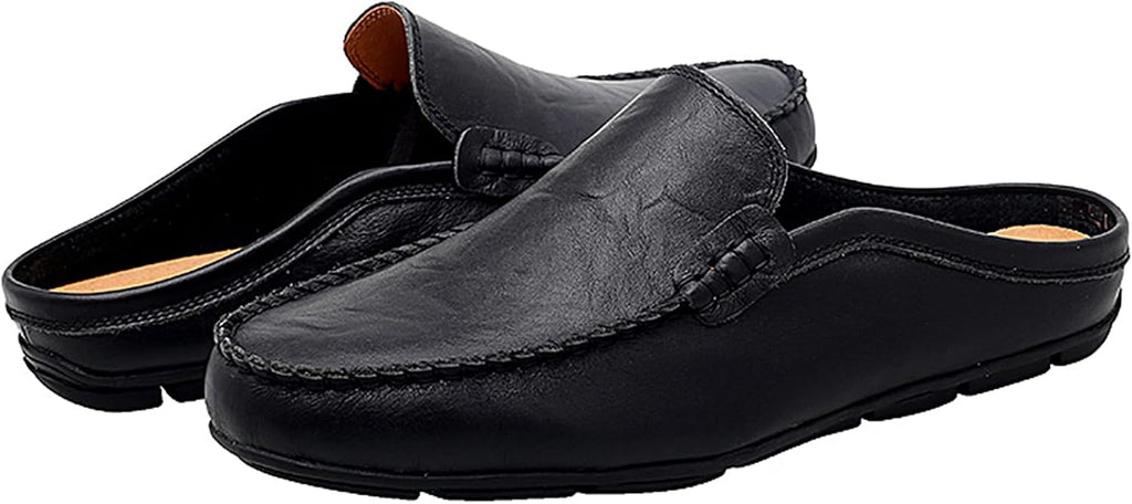 Go Tour Mens Mules Clog Slippers Breathable Punching Leather Slip on Shoes Casual Loafers A-black
