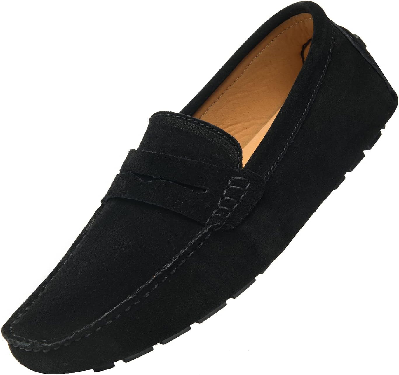 Go Tour Men's Penny Loafers Moccasin Driving Shoes Slip On Flats Boat Shoes A Black