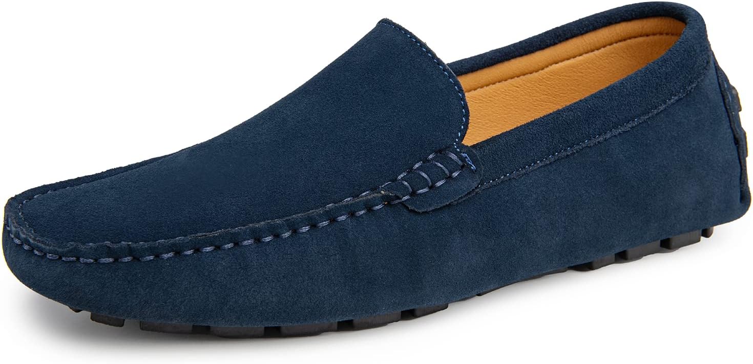 Go Tour Mens Handmade Suede Leather Casual Loafers Shoes A Blue