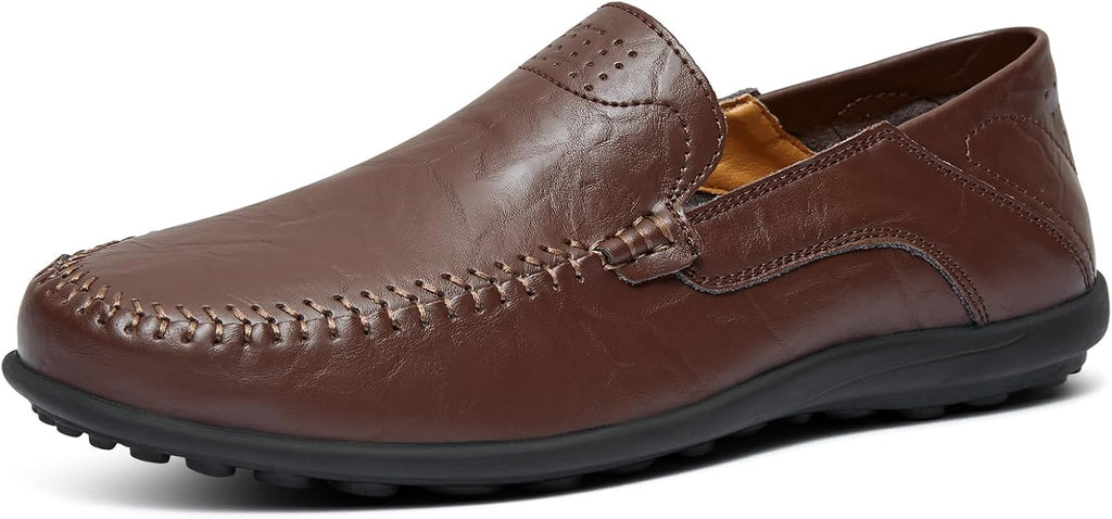 Go Tour Men's Premium Genuine Leather Casual Slip on Loafers Breathable Driving Shoes Fashion Slipper C-dark Brown