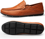 Go Tour Men's Premium Genuine Leather Casual Slip on Loafers Breathable Driving Shoes Fashion Slipper A-brown