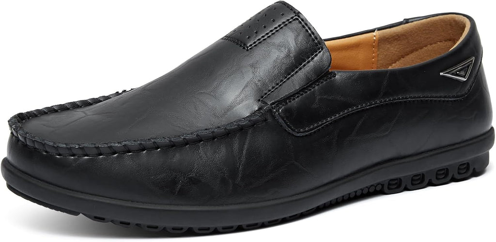 Go Tour Men's Casual Leather Fashion Slip-on Loafers Shoes A-black