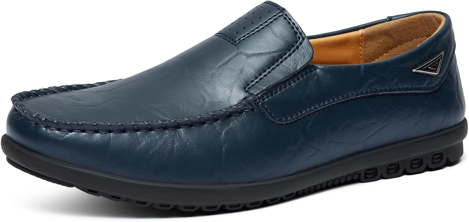 Go Tour Men's Casual Leather Fashion Slip-on Loafers Shoes A-blue