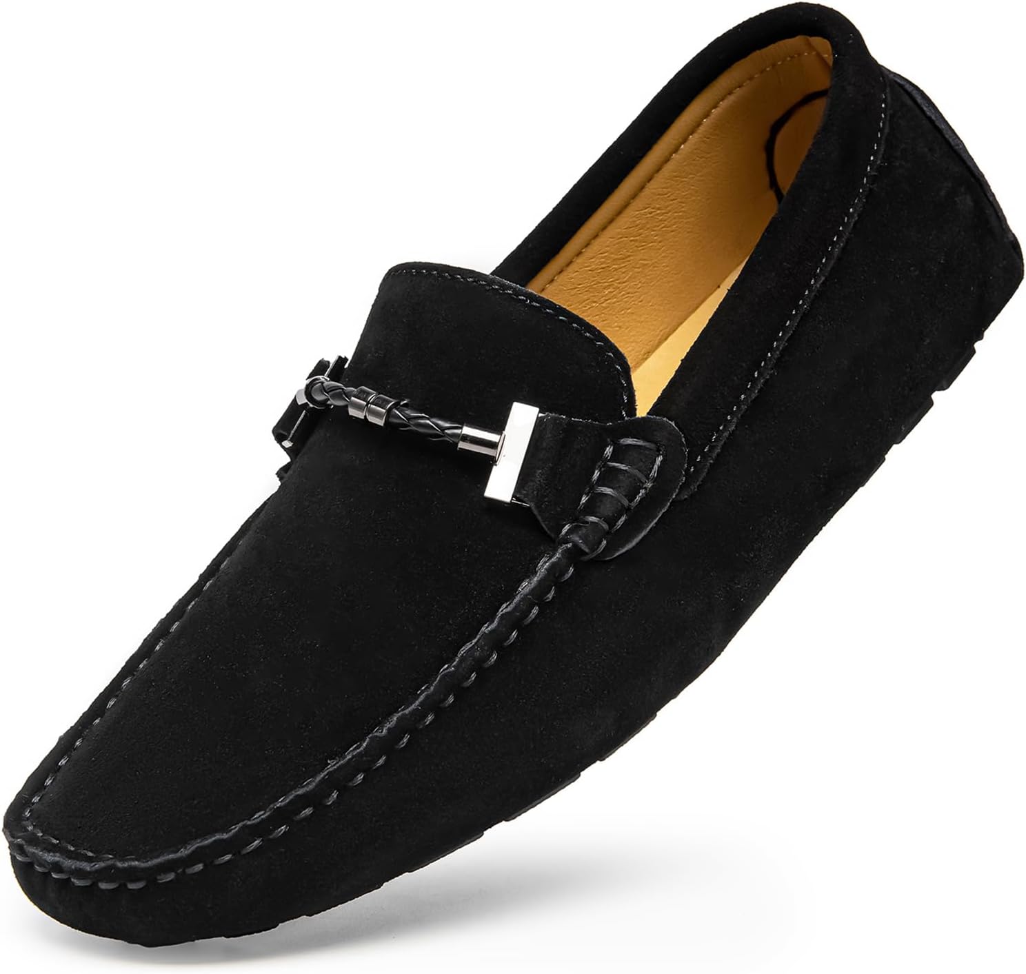 Go Tour Men's Penny Loafers Moccasin Driving Shoes Slip On Flats Boat Shoes Black