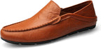 Go Tour Men's Premium Genuine Leather Casual Slip on Loafers Breathable Driving Shoes Fashion Slipper A-brown