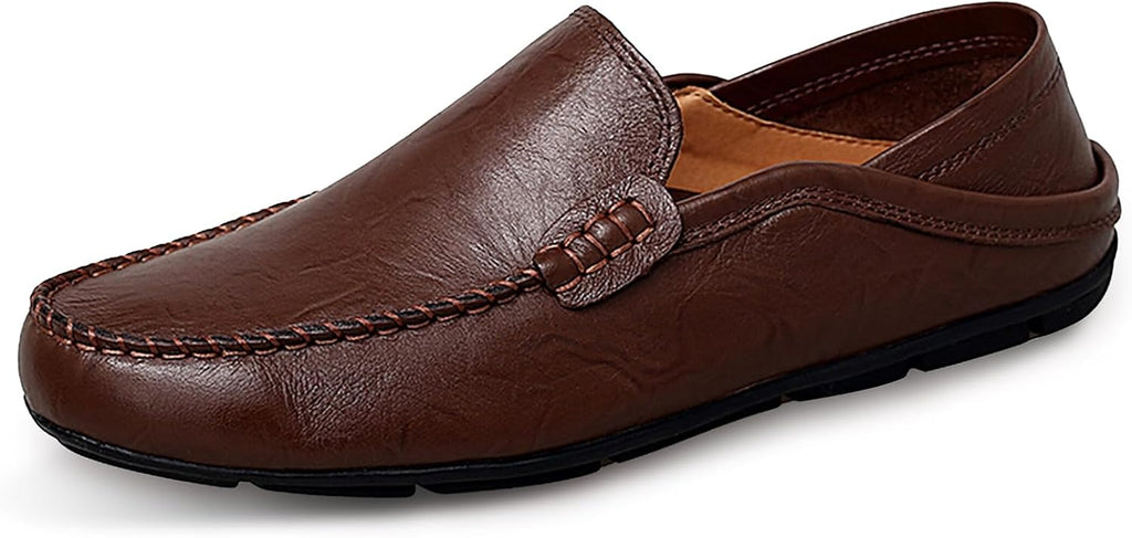 Go Tour Men's Premium Genuine Leather Casual Slip on Loafers Breathable Driving Shoes Fashion Slipper A-dark Brown