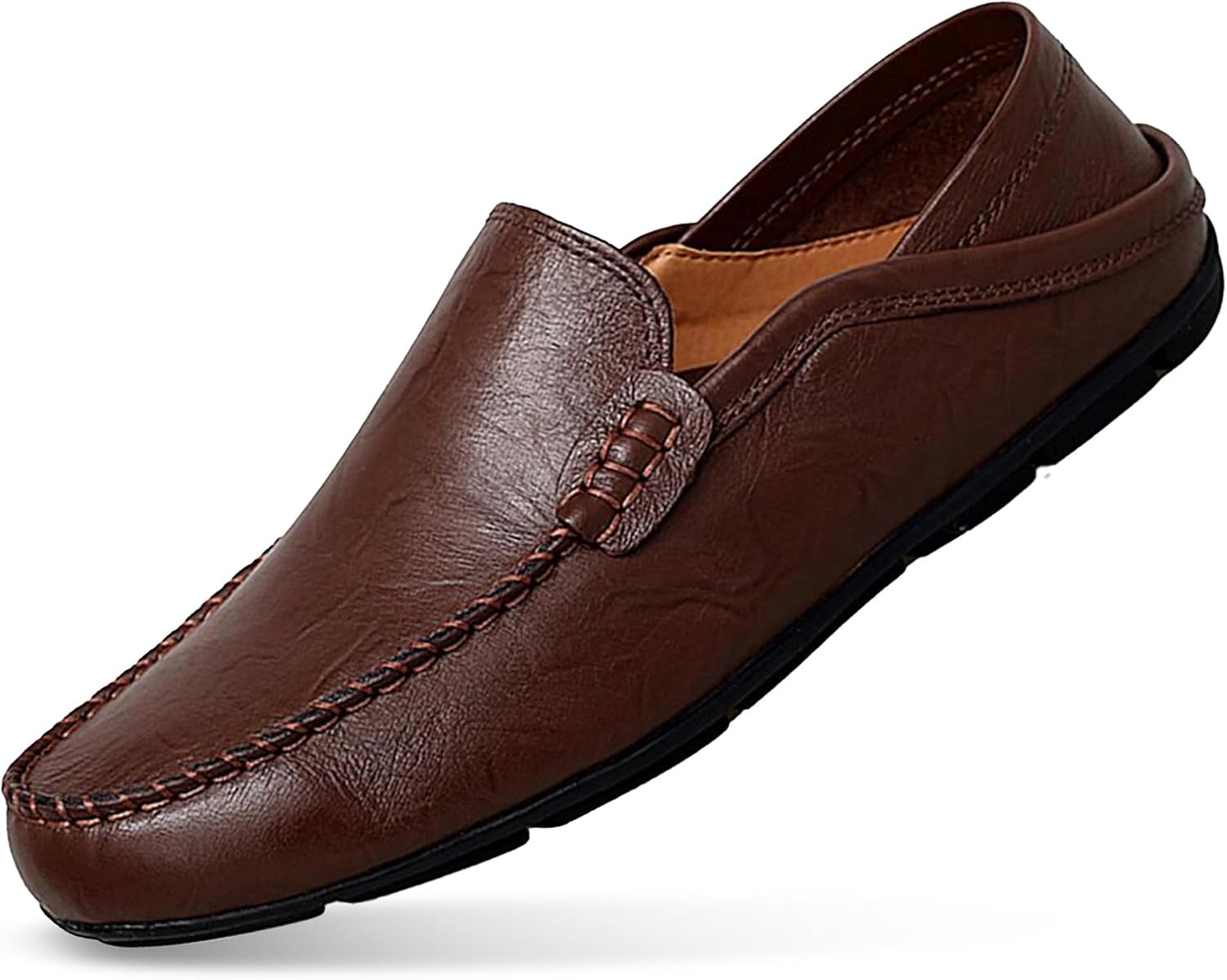 Go Tour Men's Premium Genuine Leather Casual Slip on Loafers Breathable Driving Shoes Fashion Slipper A-dark Brown