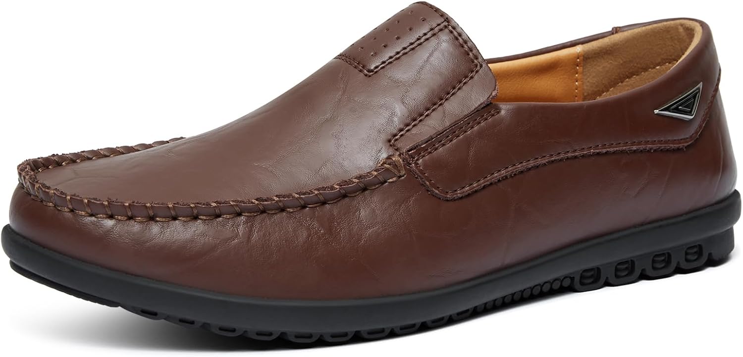Go Tour Men's Casual Leather Fashion Slip-on Loafers Shoes A-dark Brown