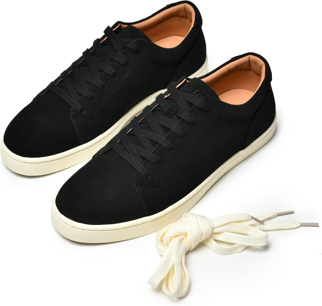 Go Tour Men's Casual Suede Leather Handmade Sneakers Suede Black