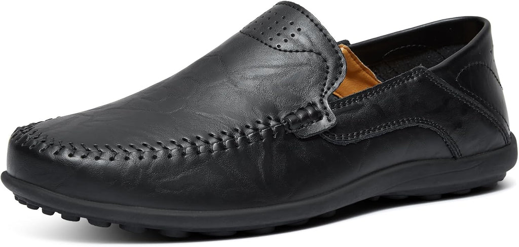 Go Tour Men's Premium Genuine Leather Casual Slip on Loafers Breathable Driving Shoes Fashion Slipper C-black