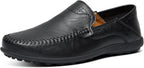 Go Tour Men's Premium Genuine Leather Casual Slip on Loafers Breathable Driving Shoes Fashion Slipper C-black