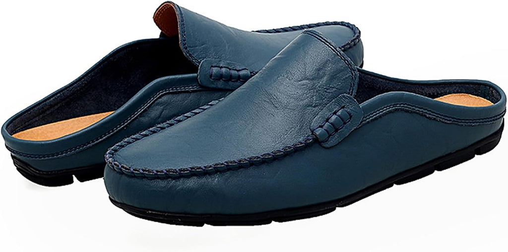 Go Tour Mens Mules Clog Slippers Breathable Punching Leather Slip on Shoes Casual Loafers A-blue