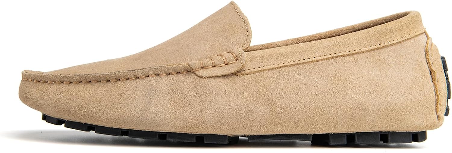Go Tour Mens Handmade Suede Leather Casual Loafers Shoes A Beige