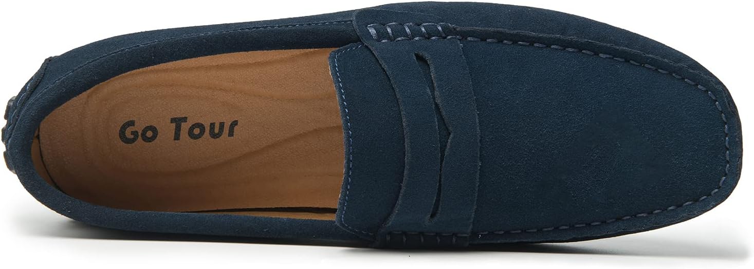 Go Tour Men's Penny Loafers Moccasin Driving Shoes Slip On Flats Boat Shoes A Dark Blue