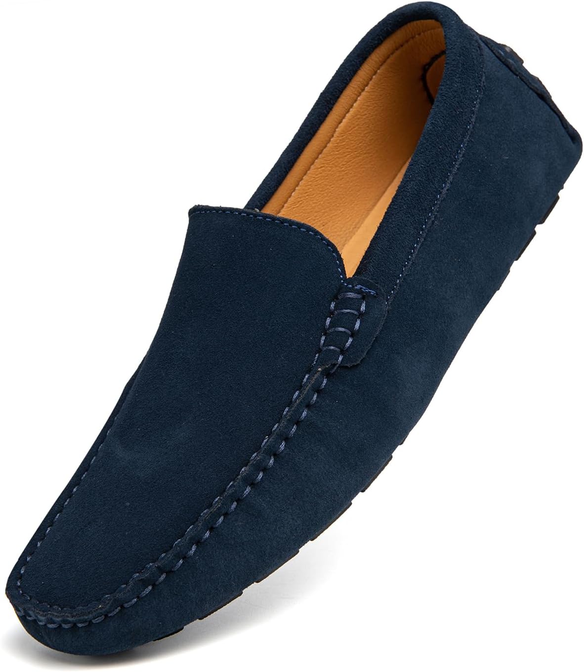 Go Tour Mens Handmade Suede Leather Casual Loafers Shoes A Blue
