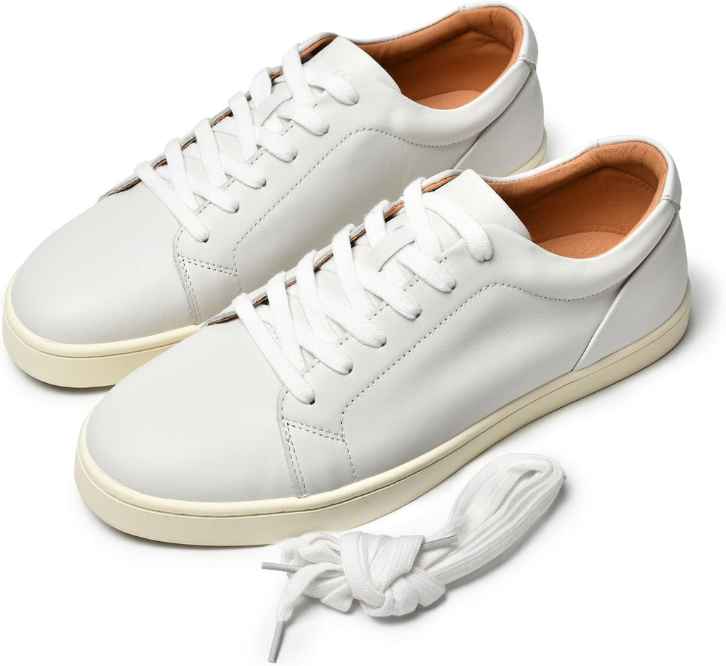 Go Tour Men's Casual Suede Leather Handmade Sneakers Leather White