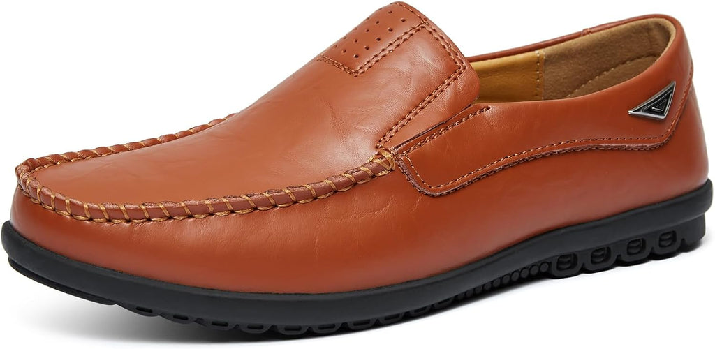 Go Tour Men's Casual Leather Fashion Slip-on Loafers Shoes A-brown