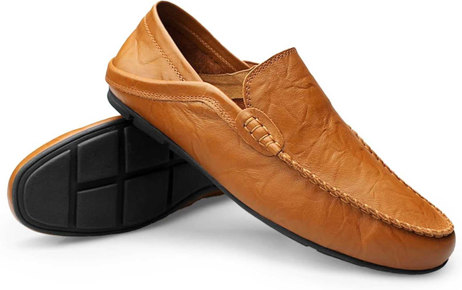 Go Tour Men's Premium Genuine Leather Casual Slip on Loafers Breathable Driving Shoes Fashion Slipper A-yellow