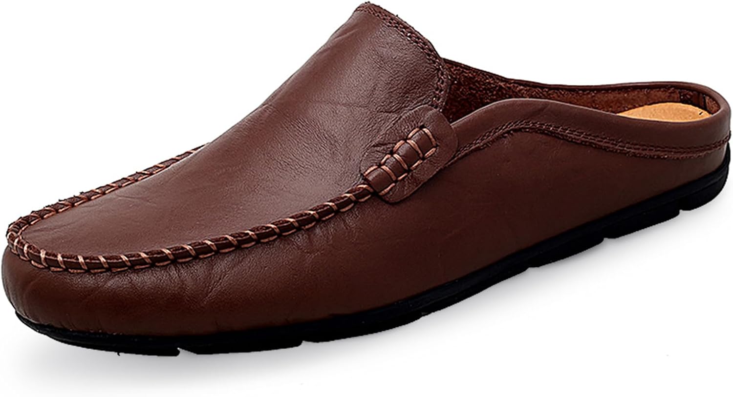 Go Tour Mens Mules Clog Slippers Breathable Punching Leather Slip on Shoes Casual Loafers A-dark Brown