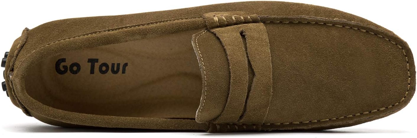 Go Tour Men's Penny Loafers Moccasin Driving Shoes Slip On Flats Boat Shoes Khaki
