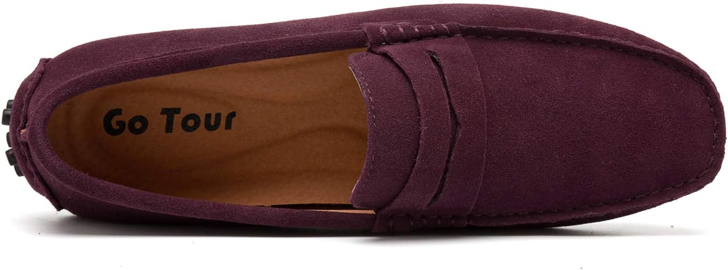 Go Tour Men's Penny Loafers Moccasin Driving Shoes Slip On Flats Boat Shoes Red