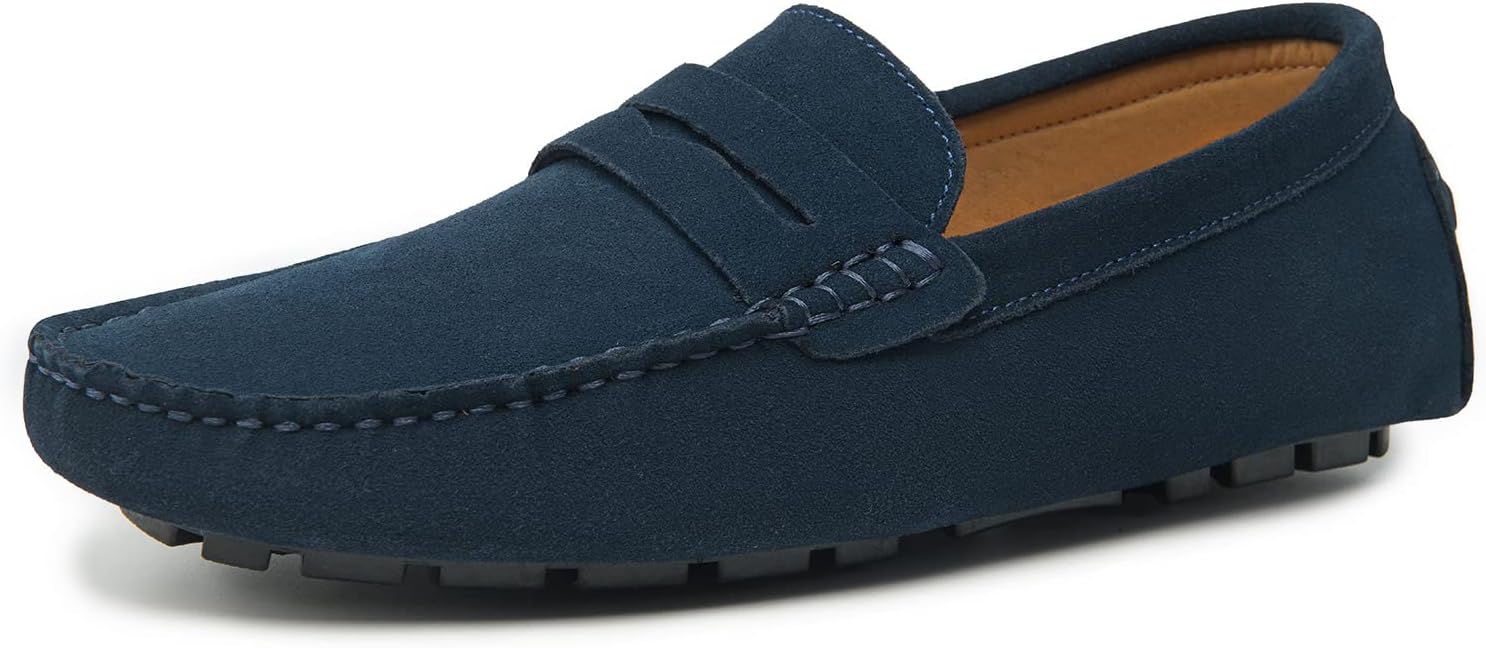Go Tour Men's Penny Loafers Moccasin Driving Shoes Slip On Flats Boat Shoes A Dark Blue