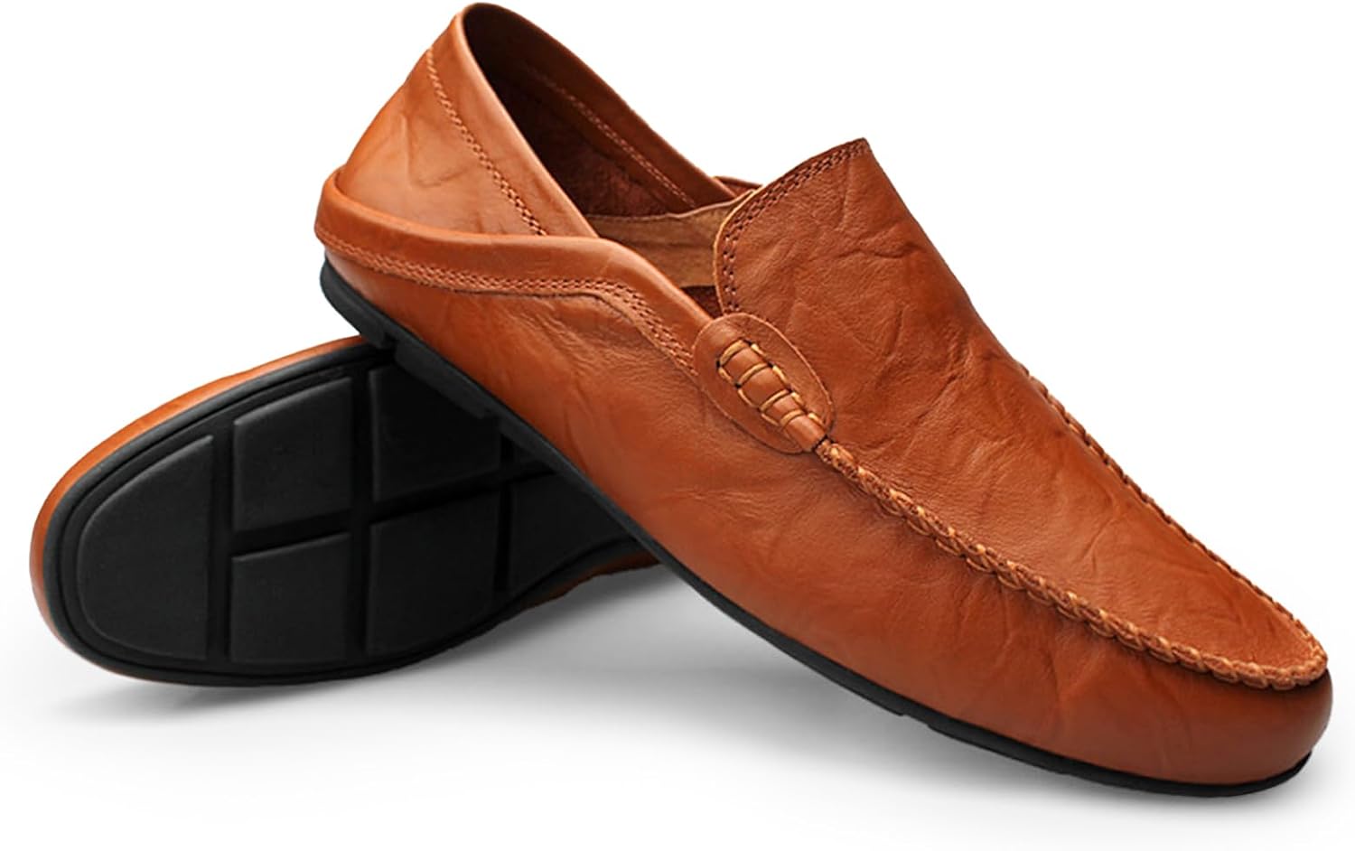 Go Tour Men's Premium Genuine Leather Casual Slip on Loafers Breathable Driving Shoes Fashion Slipper A-brown