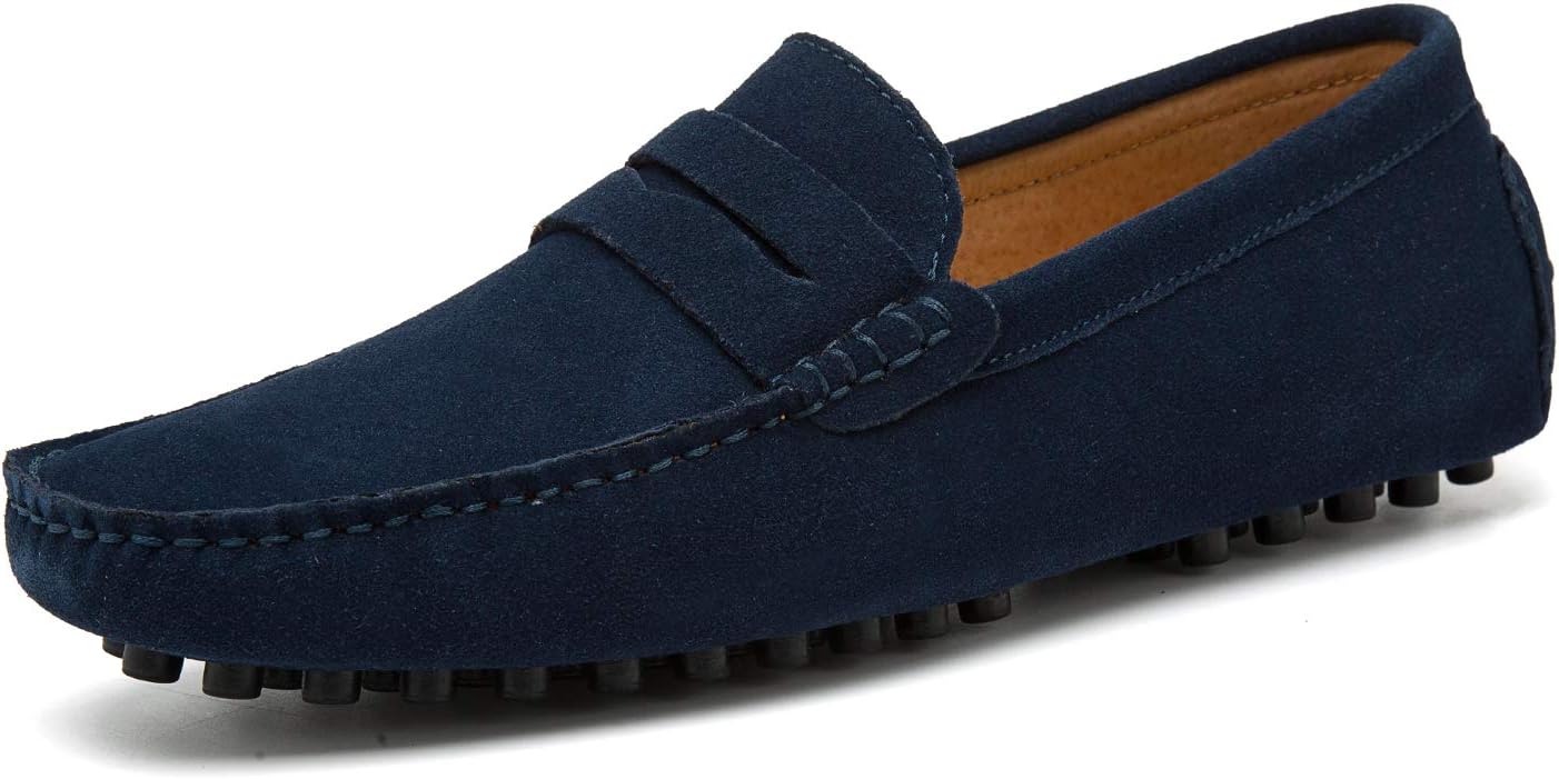 Go Tour Men's Penny Loafers Moccasin Driving Shoes Slip On Flats Boat Shoes Dark Blue