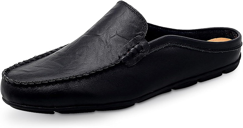 Go Tour Mens Mules Clog Slippers Breathable Punching Leather Slip on Shoes Casual Loafers A-black
