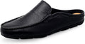 Go Tour Mens Mules Clog Slippers Breathable Punching Leather Slip on Shoes Casual Loafers A-black