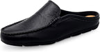 Go Tour Mens Mules Clog Slippers Breathable Punching Leather Slip on Shoes Casual Loafers A-black