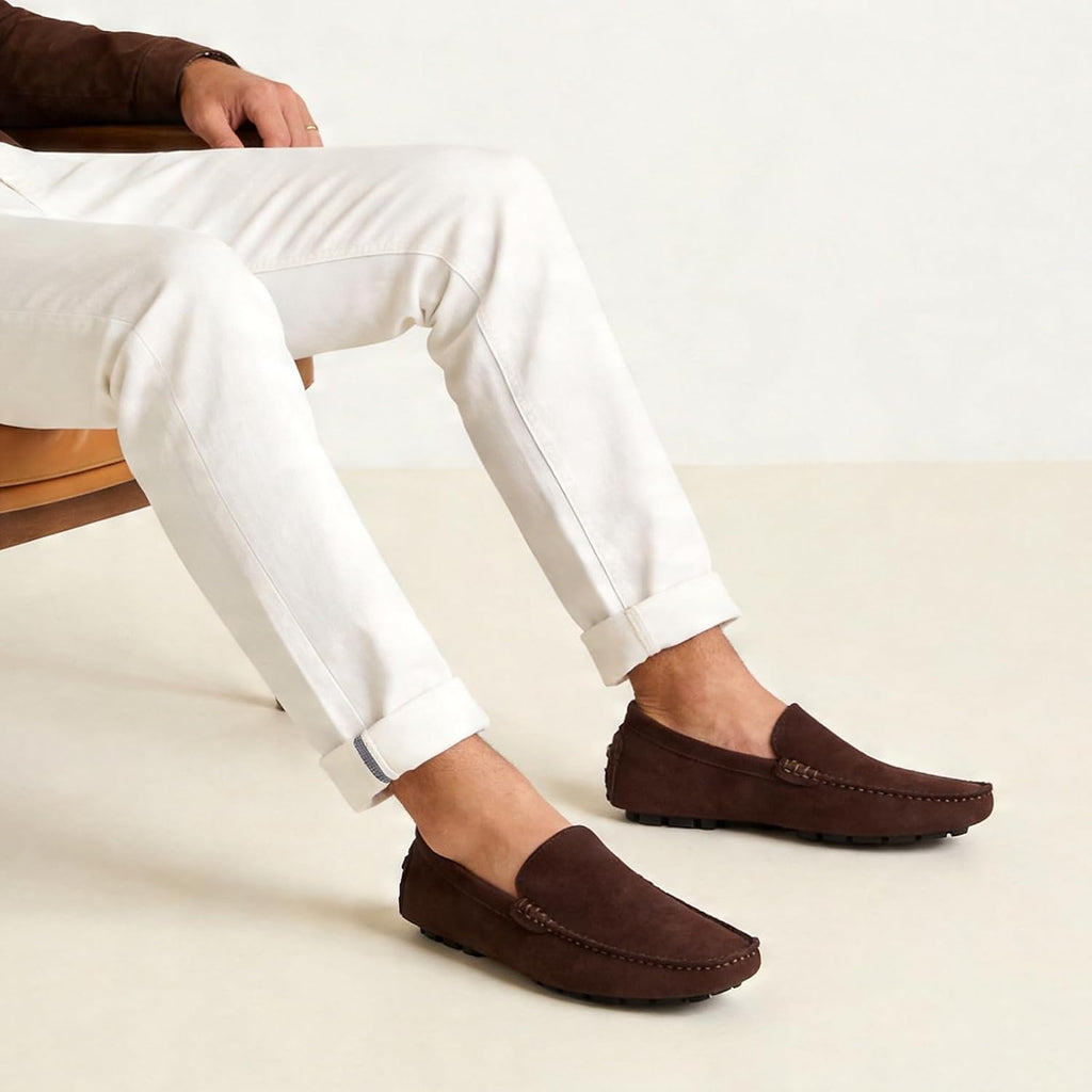 Go Tour Mens Handmade Suede Leather Casual Loafers Shoes A Brown