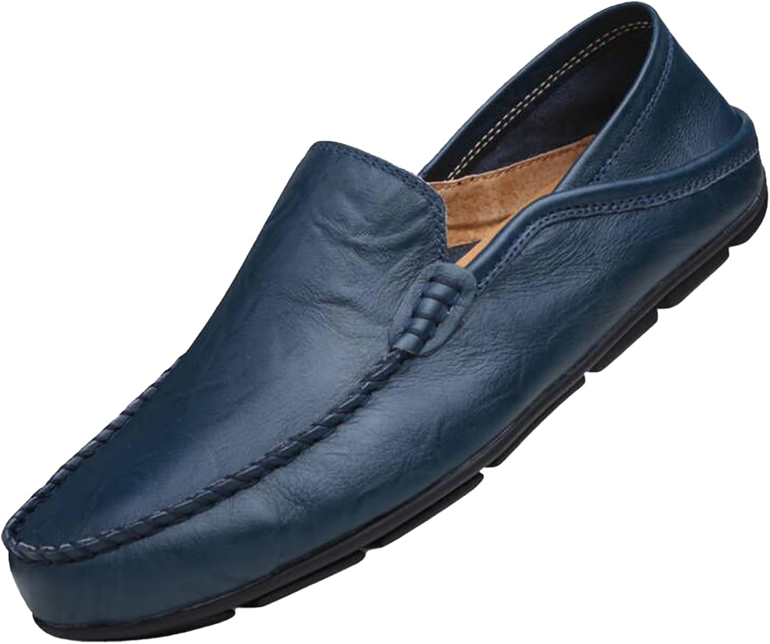 Go Tour Men's Premium Genuine Leather Casual Slip on Loafers Breathable Driving Shoes Fashion Slipper A-blue