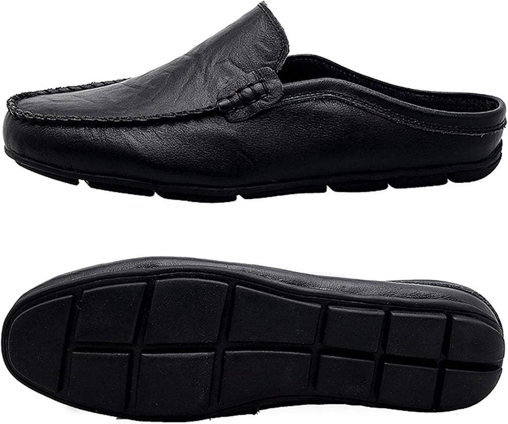 Go Tour Mens Mules Clog Slippers Breathable Punching Leather Slip on Shoes Casual Loafers A-black