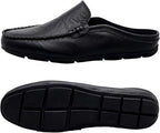 Go Tour Mens Mules Clog Slippers Breathable Punching Leather Slip on Shoes Casual Loafers A-black