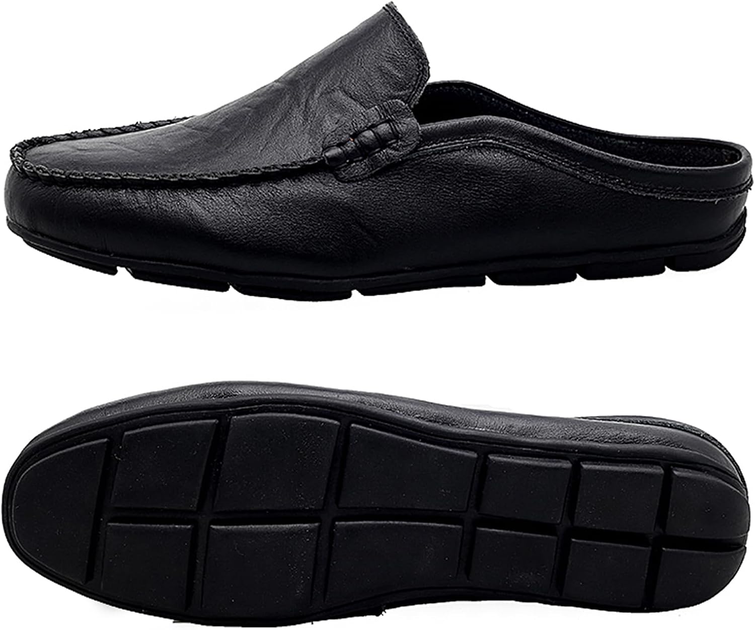 Go Tour Mens Mules Clog Slippers Breathable Punching Leather Slip on Shoes Casual Loafers A-black