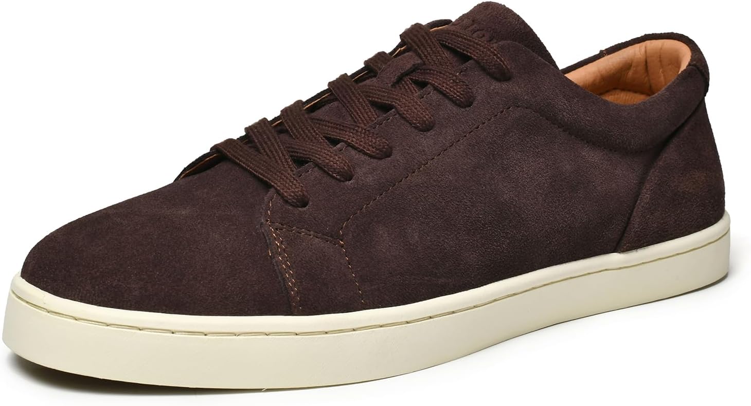 Go Tour Men's Casual Suede Leather Handmade Sneakers Suede Dark Brown
