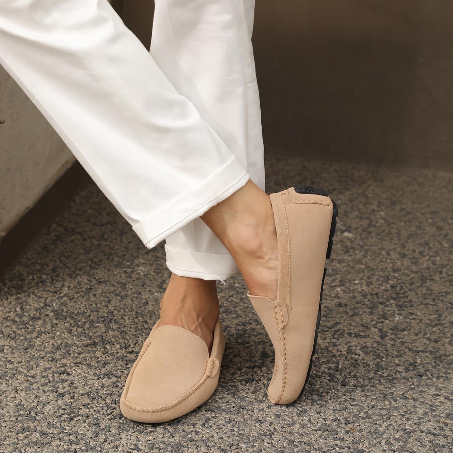 Go Tour Mens Handmade Suede Leather Casual Loafers Shoes A Beige