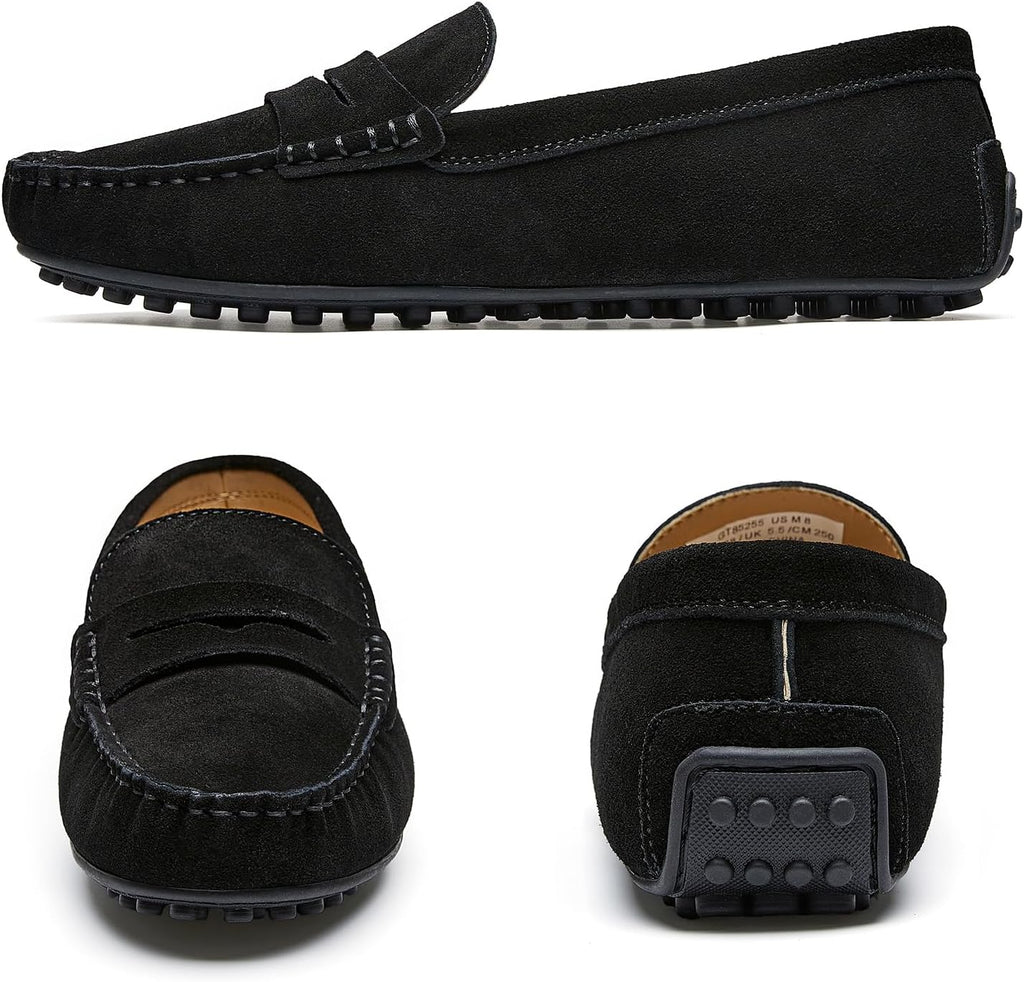 Go Tour Women's Suede Penny Loafers Classic Slip-On Driving Shoes Black