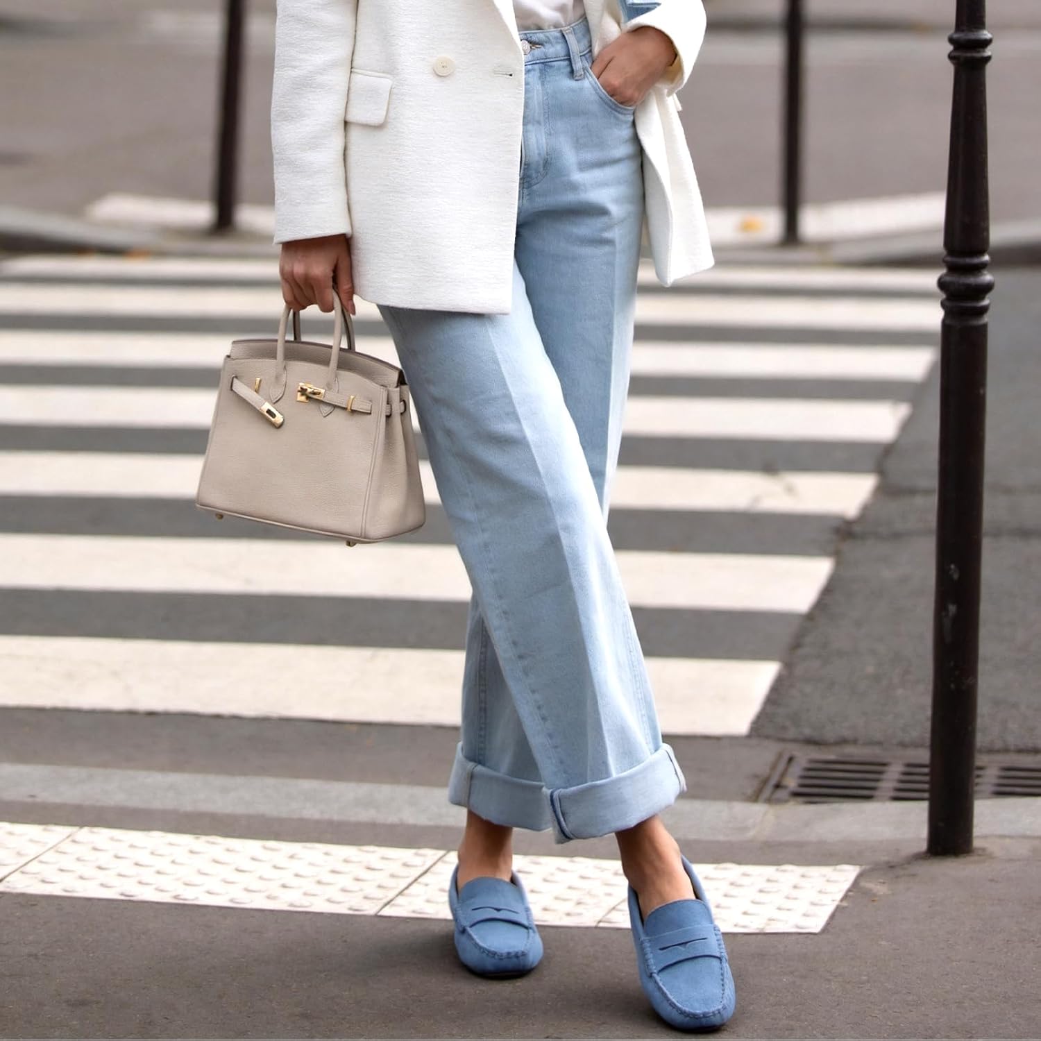 Go Tour Women's Suede Penny Loafers Classic Slip-On Driving Shoes Sky Blue