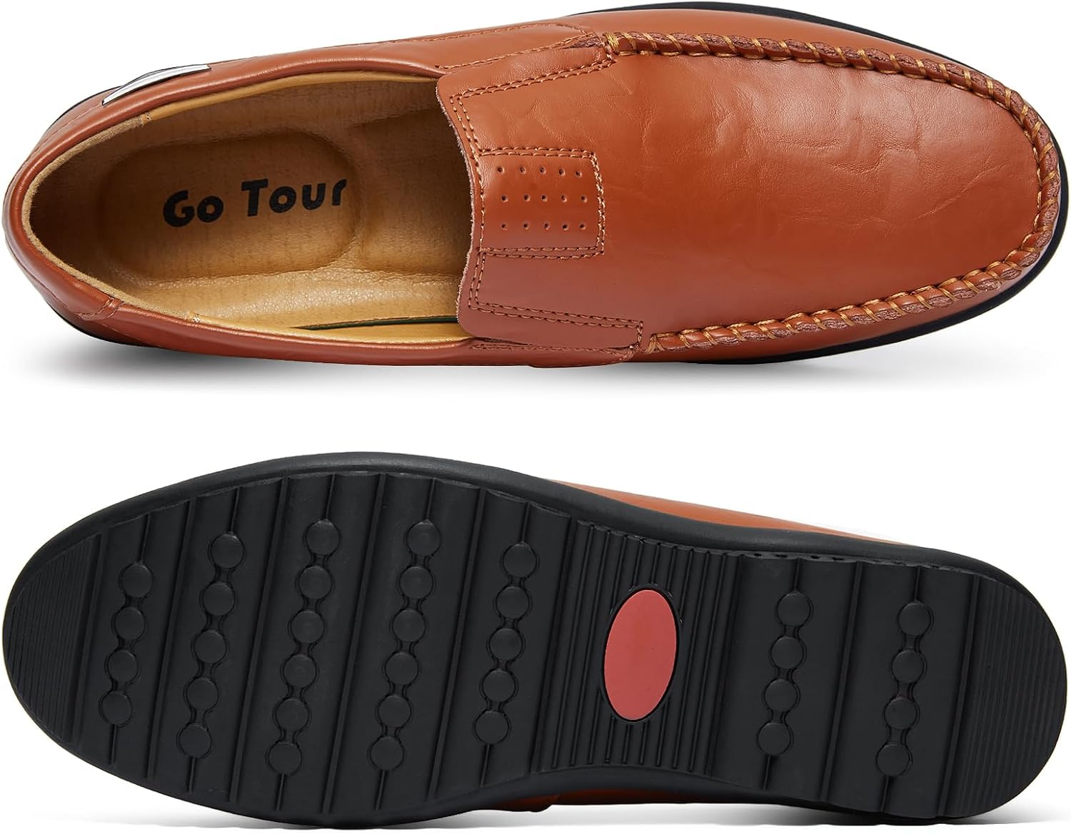 Go Tour Men's Casual Leather Fashion Slip-on Loafers Shoes A-brown